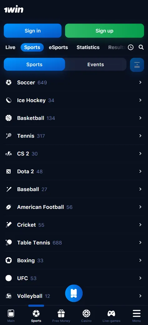 1win sports betting mobile